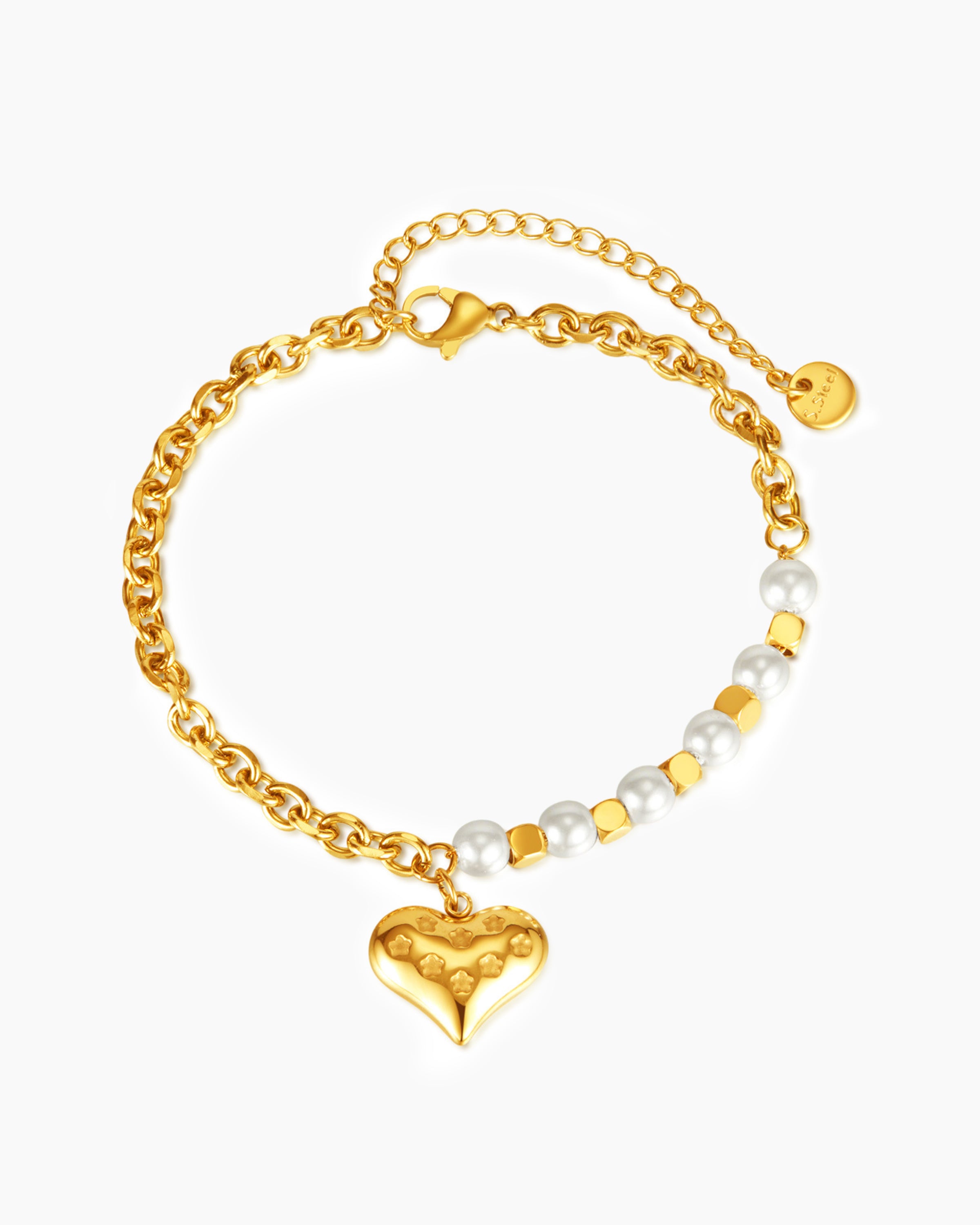 Heart Charm Pearl Bracelet