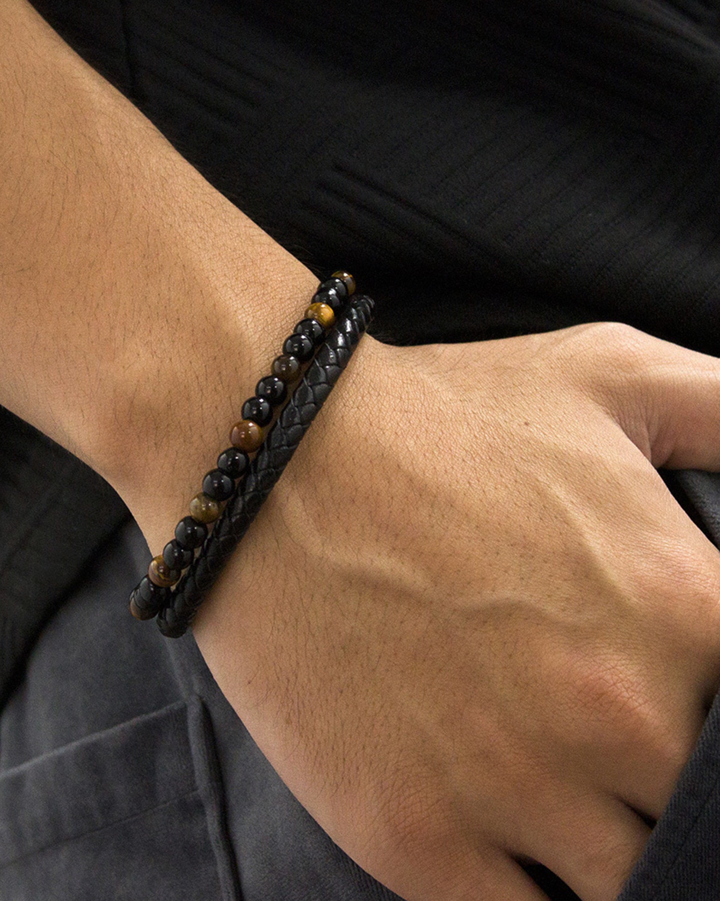 Black - Leather Tiger - Charm Bracelet