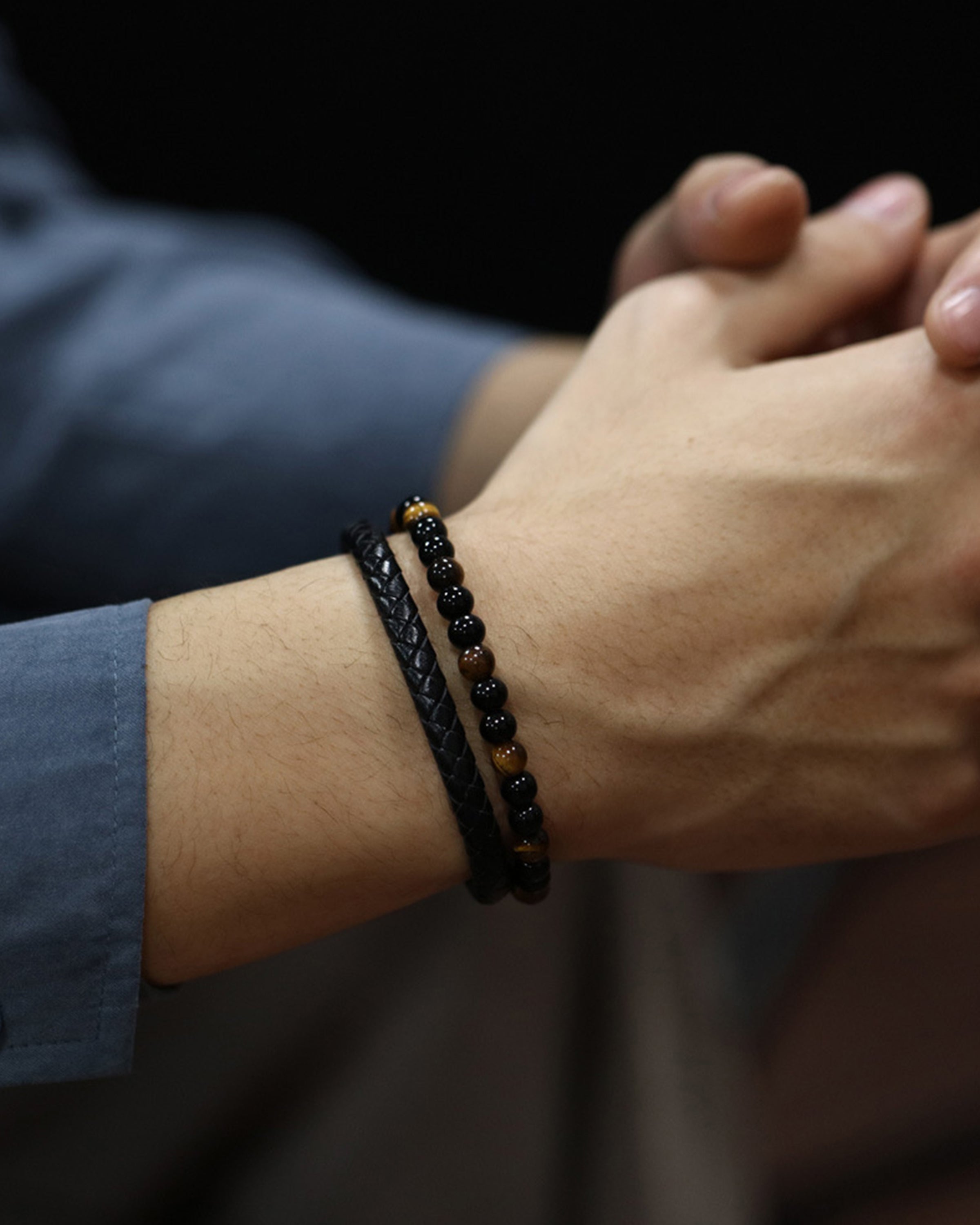 Black - Leather Tiger - Charm Bracelet