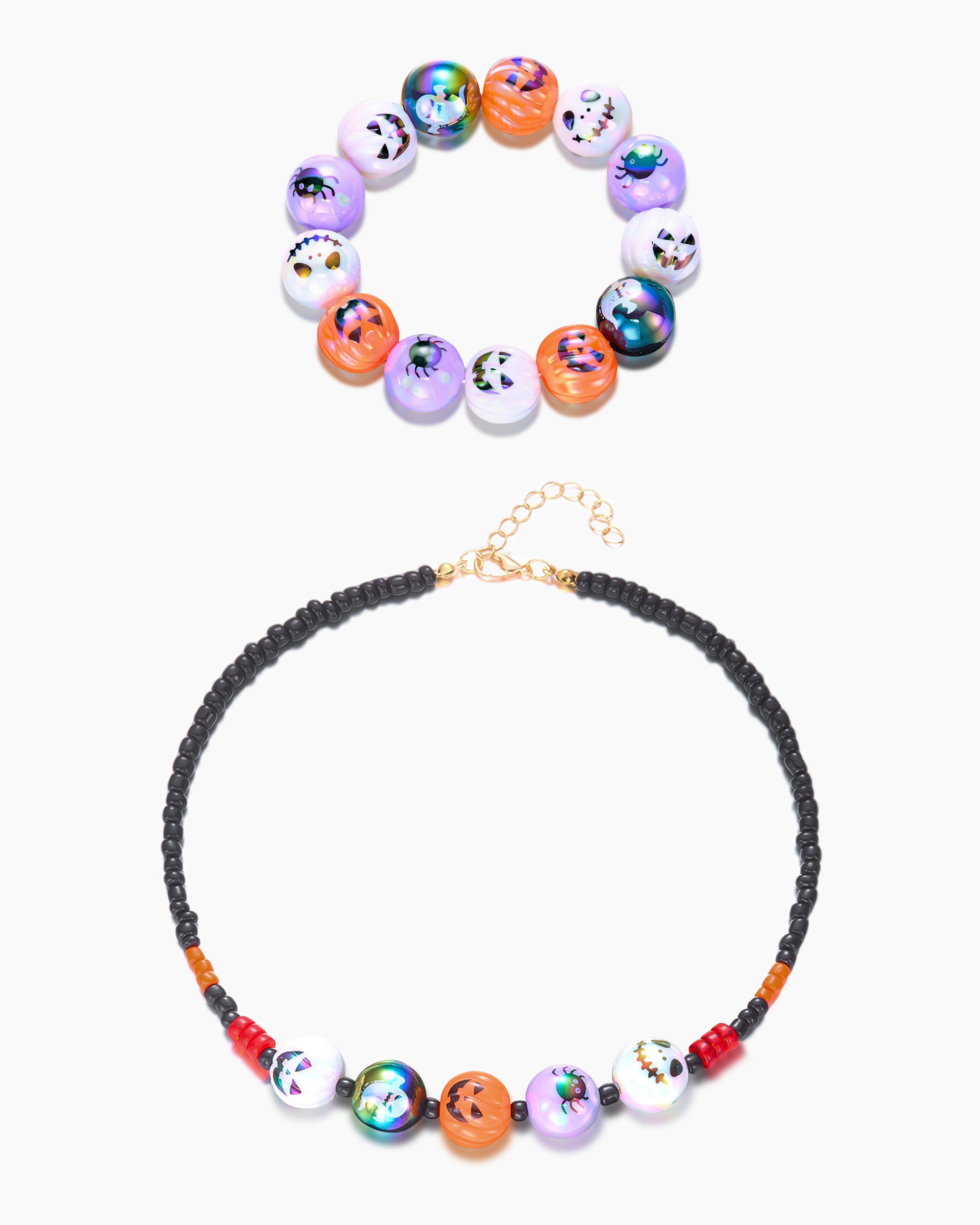 Pumpkin Pearl & Ghost Seed Beads Matching Set for Cats & Owners Jewelry Set