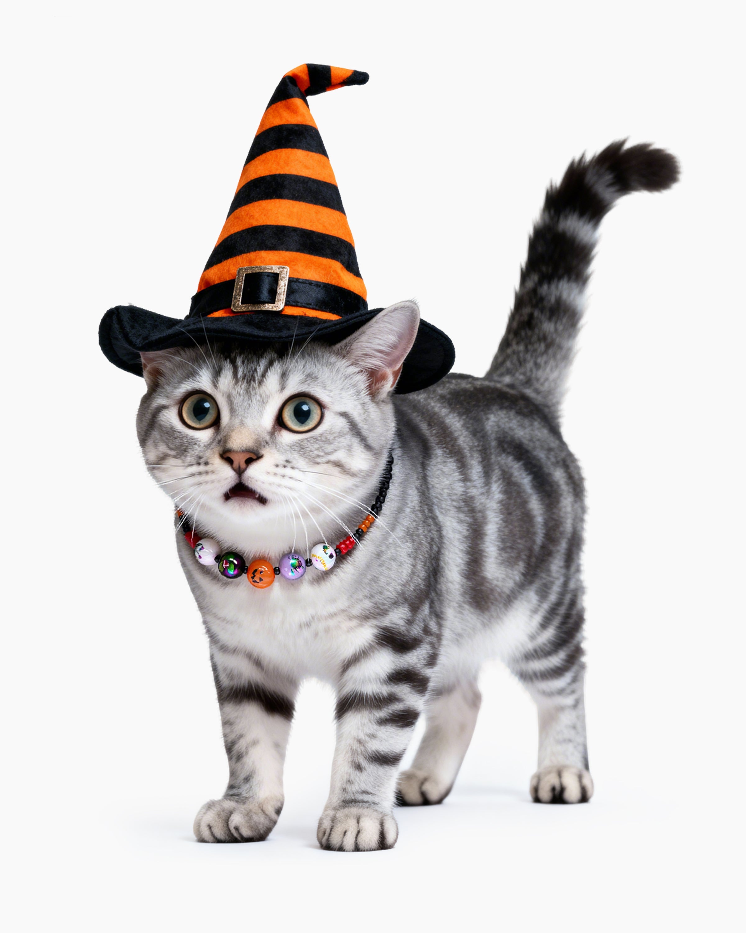 Halloween Ghost Cat Necklace — Pumpkin & Pearl Charm