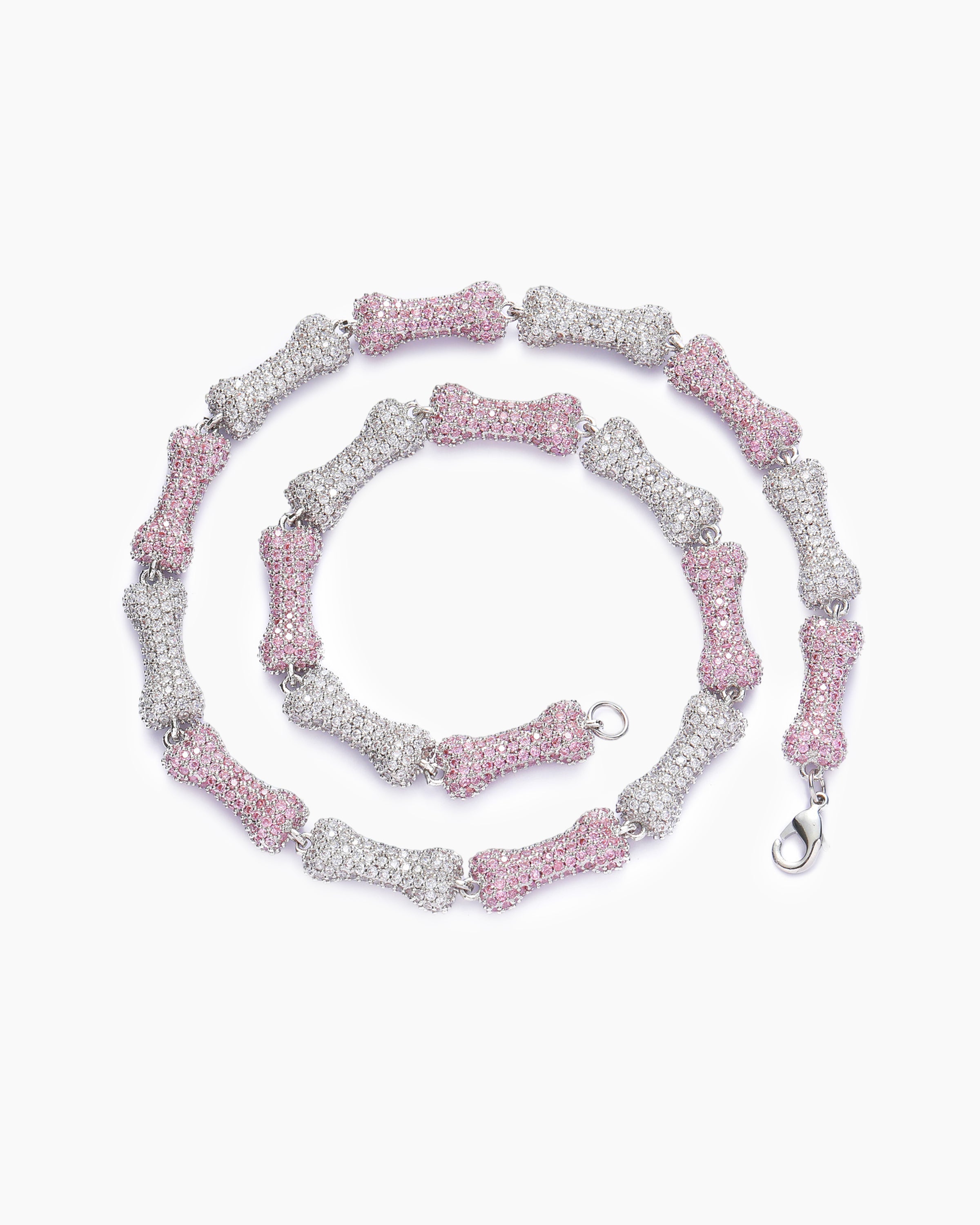 Forever Bone pet necklace with sparkling stones, gold Cuban link dog collar style and matching dog jewelry