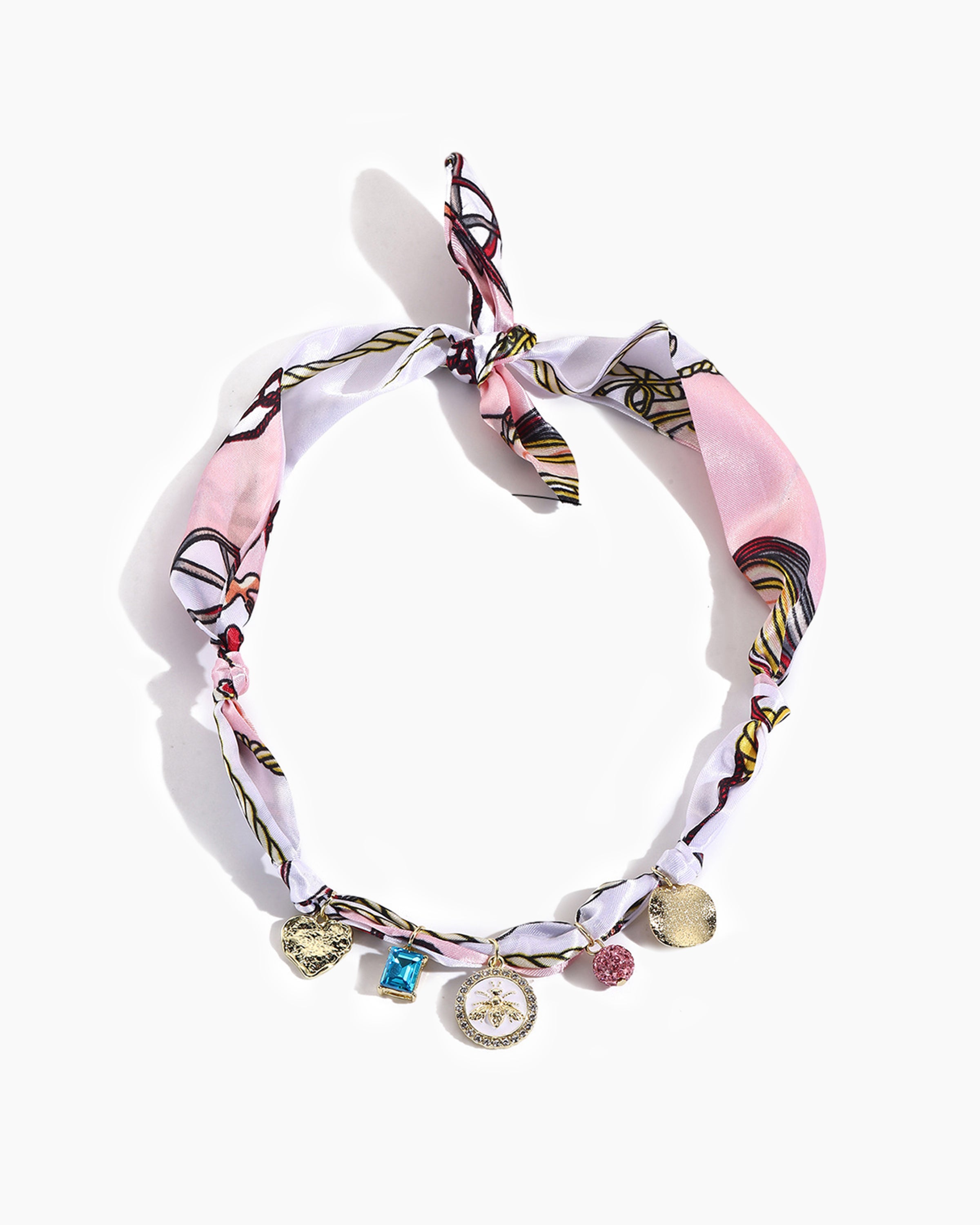 Adjustable Heart & Shapes Luxury Silk Cat Collar with heart, square, and round pendants
