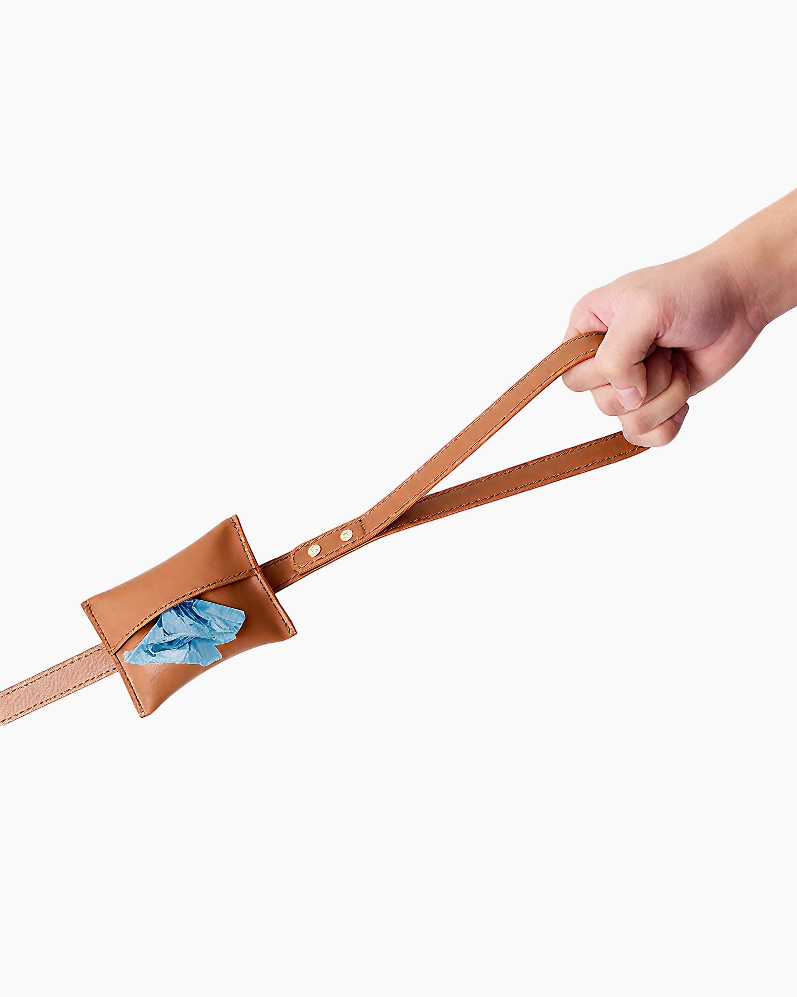 Close-up of durable leather dog leash showing high-quality stitching and material