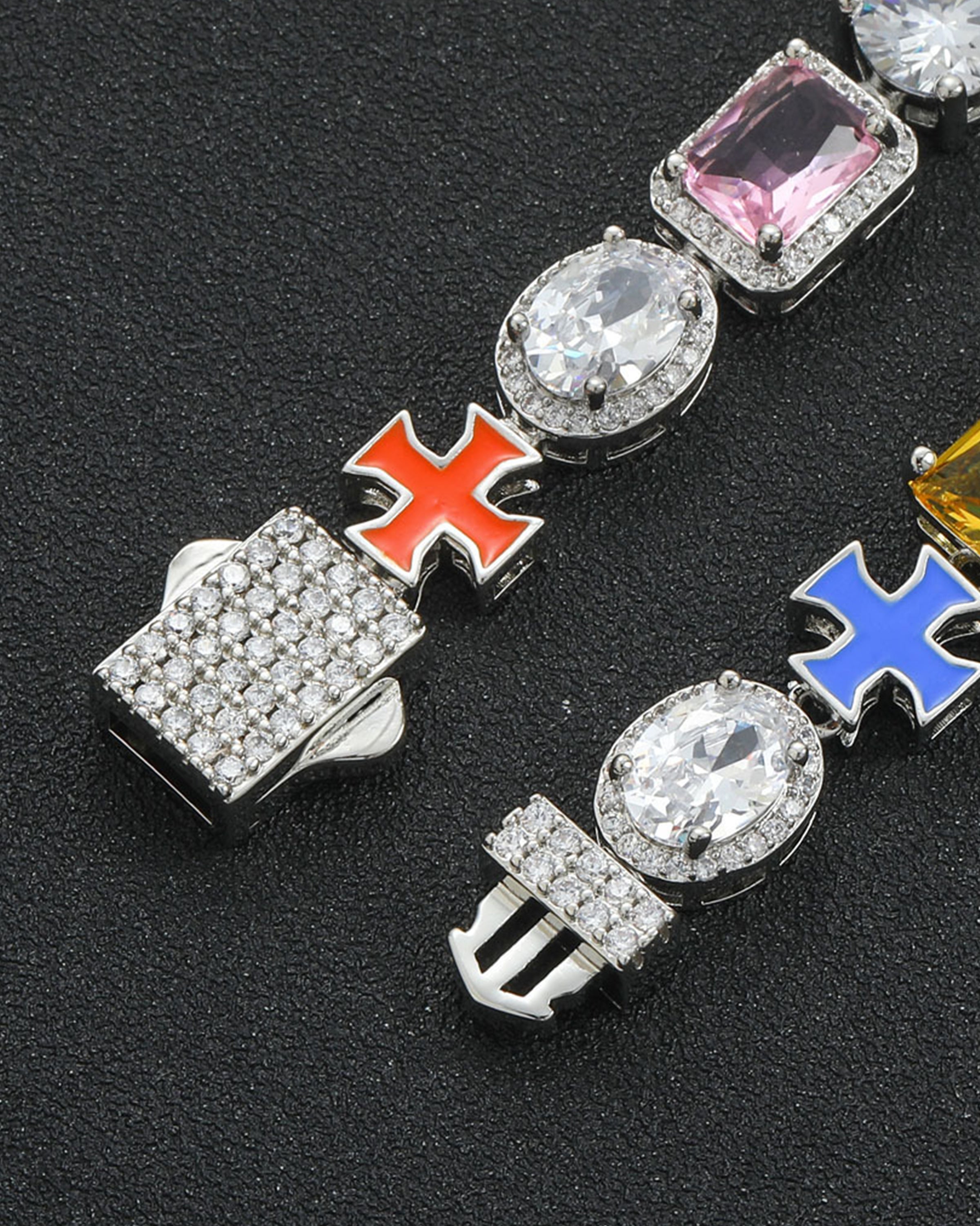 Multiple angles of Chroma Saint pet necklace and dog chain collars, luxurious dog necklace and personalized pet jewelry
