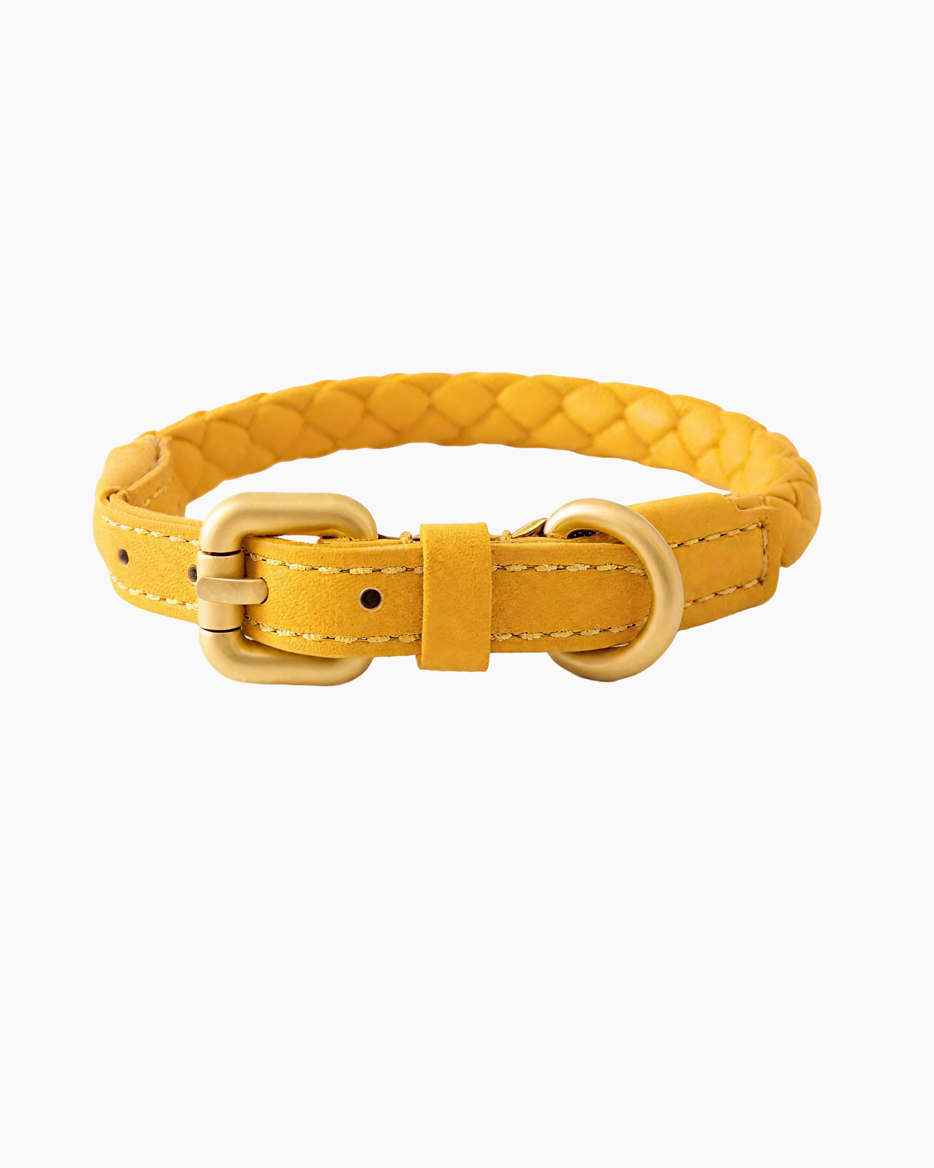 bright yellow woven dog collar, adjustable and stylish pet accessory
