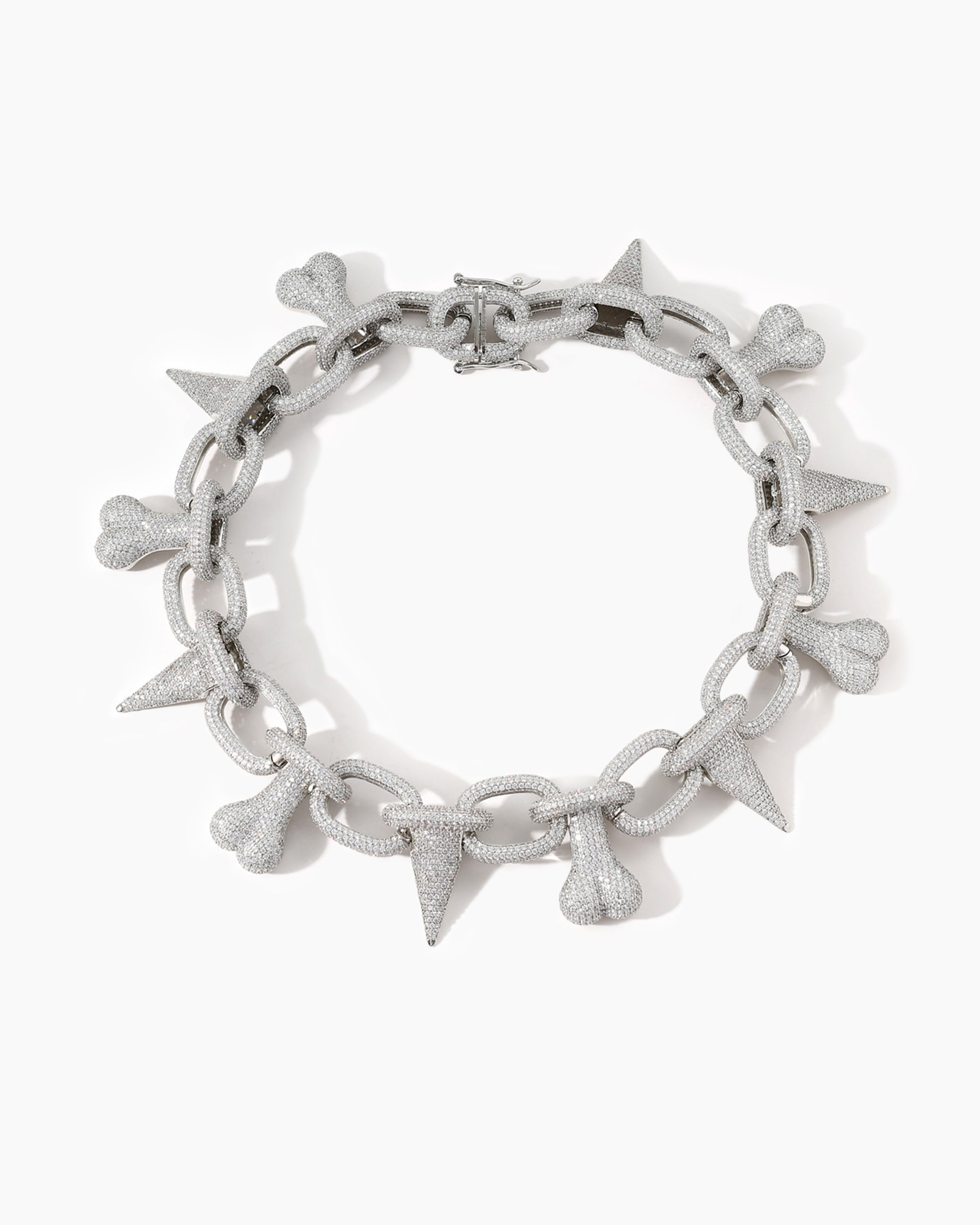 Silver EdgeBone dog necklace featuring a bone charm, modern design, comfortable and pet-friendly.