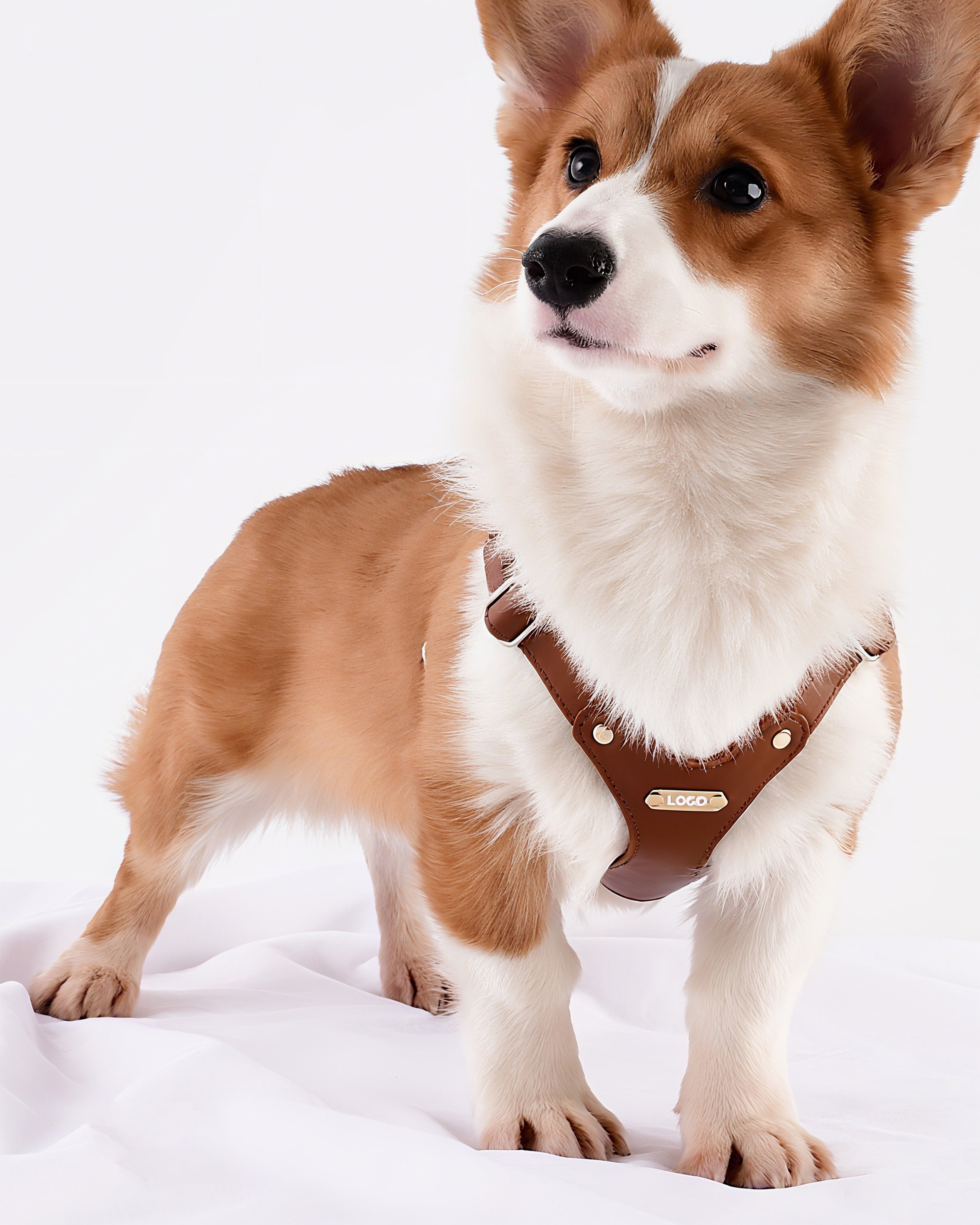 Comfort-fit pet harness for dogs and cats, ideal for walking, travel, and use with seat belts or cat sling carriers.