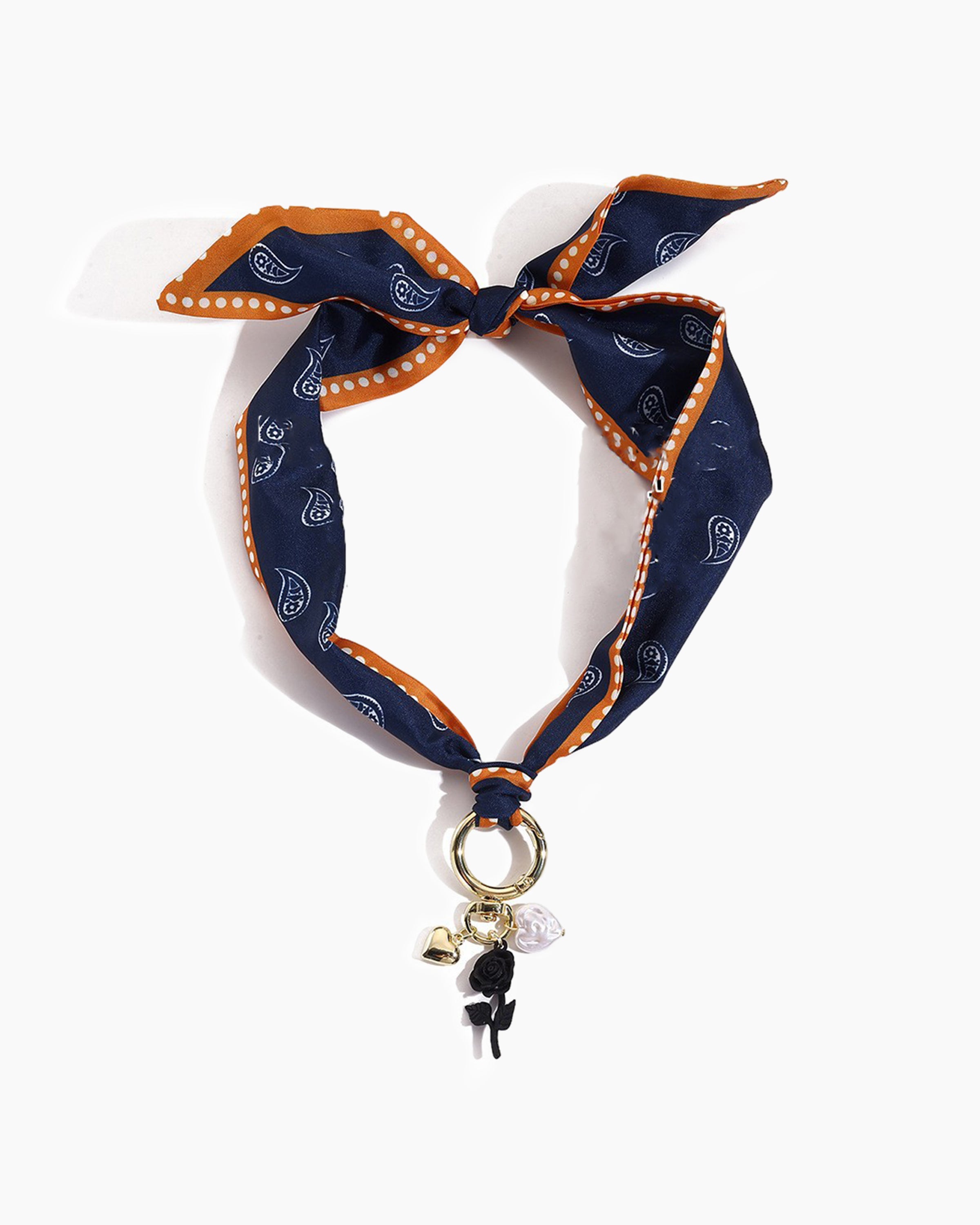Midnight Rose Silk Cat Collar with Heart Charm and Black Rose Design