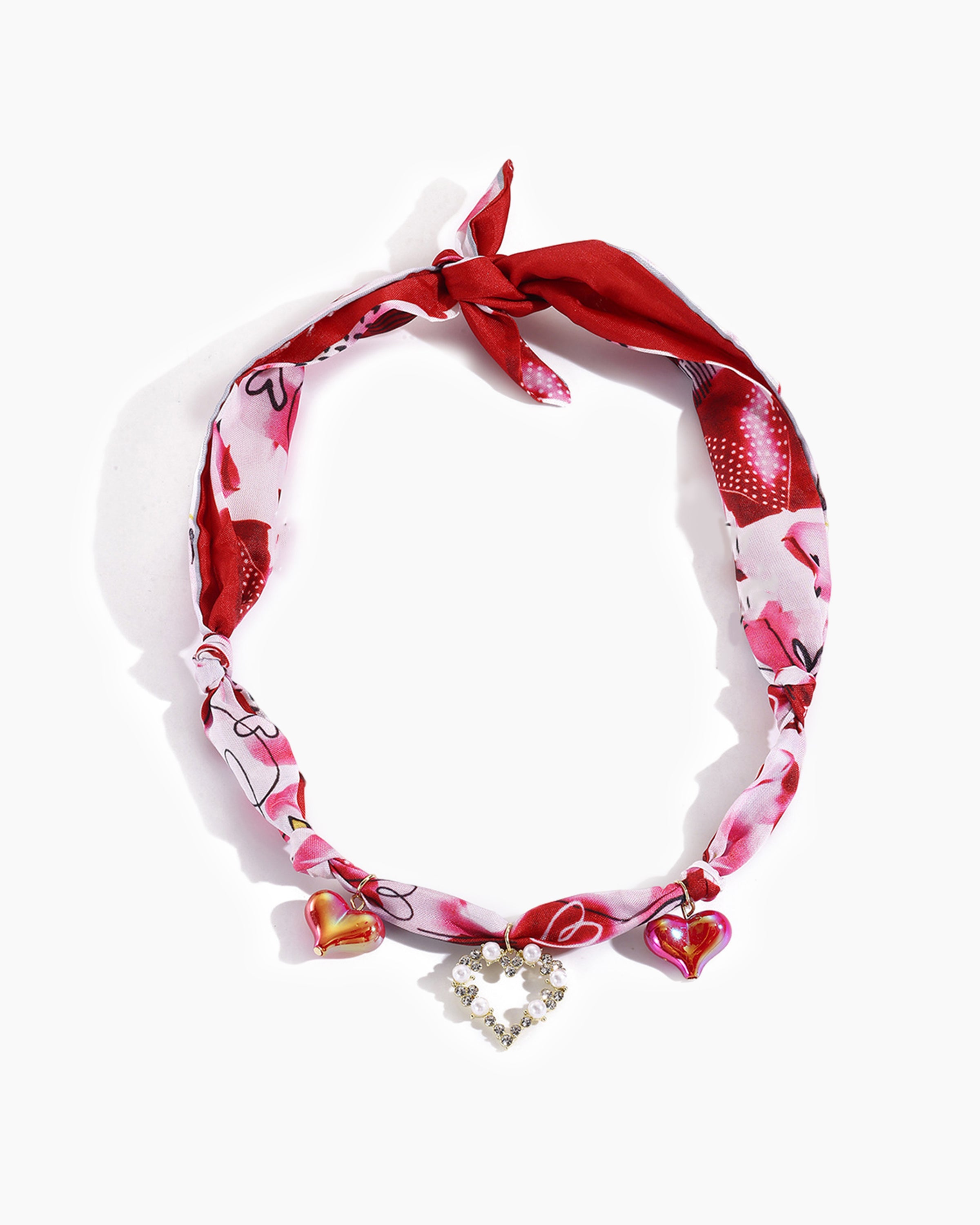 Triple Heart Red Silk Adjustable Cat Collar, vibrant red silk with three heart charms, stylish and comfortable for cats